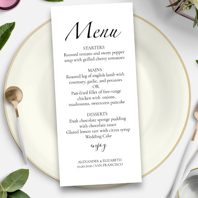 Modern Script Black & White | Wedding Menu Card (Creator Uploaded)