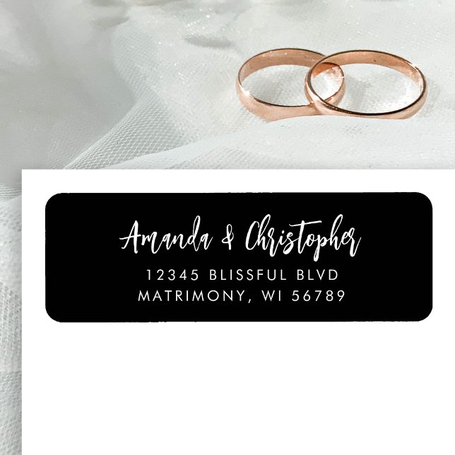 Modern Script Black White Wedding Return Address (Creator Uploaded)