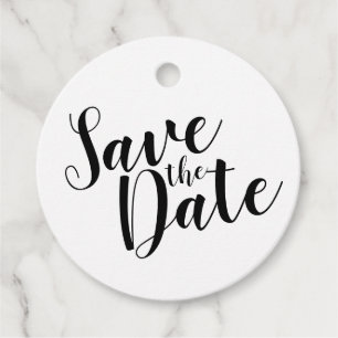 Modern Script Black&White Wedding Save the Date Favour Tags