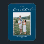 Modern Script Blue Happy Hanukkah Photo Magnet<br><div class="desc">Happy Hanukkah! Send Hanukkah wishes to family and friends with this customizable calligraphy Hanukkah magnet. It features elegant calligraphy and simple typography. Personalize by adding names and a photo. This elegant Happy Hanukkah magnet is available on other cardstock.</div>