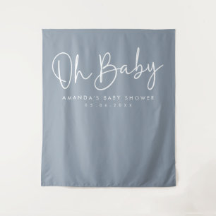 Modern Script Blue Oh Baby Baby Shower Backdrop Tapestry