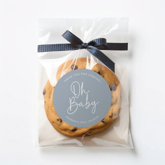 Modern Script Blue Oh Baby Simple Shower Favour Classic Round Sticker
