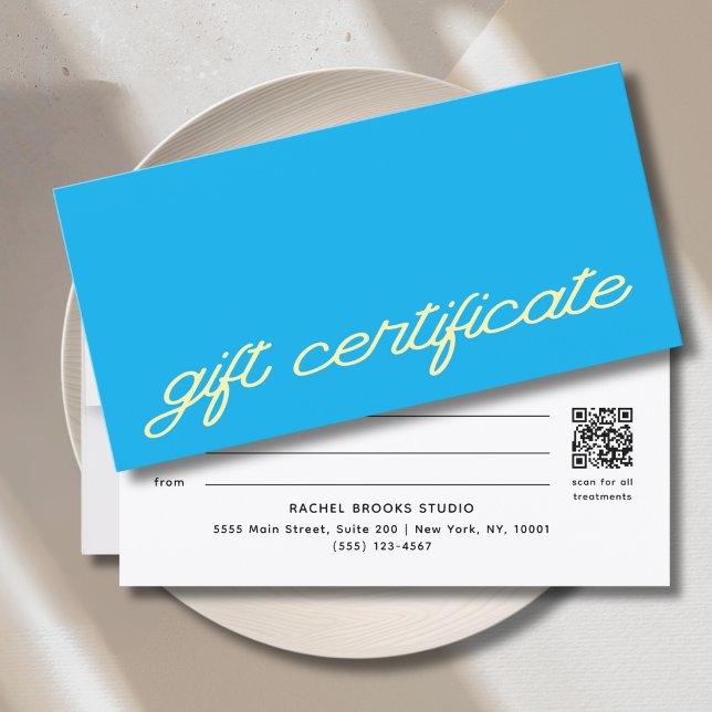 Modern Script Blue QR Code Gift Certificate (Modern Script Blue QR Code Gift Certificate)