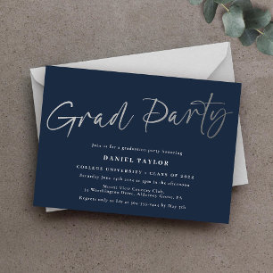 Modern Script Blue Silver Graduation Party