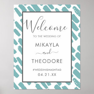 Modern Script Blue Wedding Welcome Sign