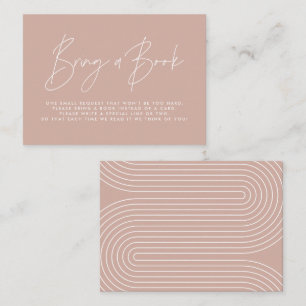 Modern script blush pink baby shower bring a book card