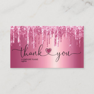 modern script blush pink heart thank you for order business card