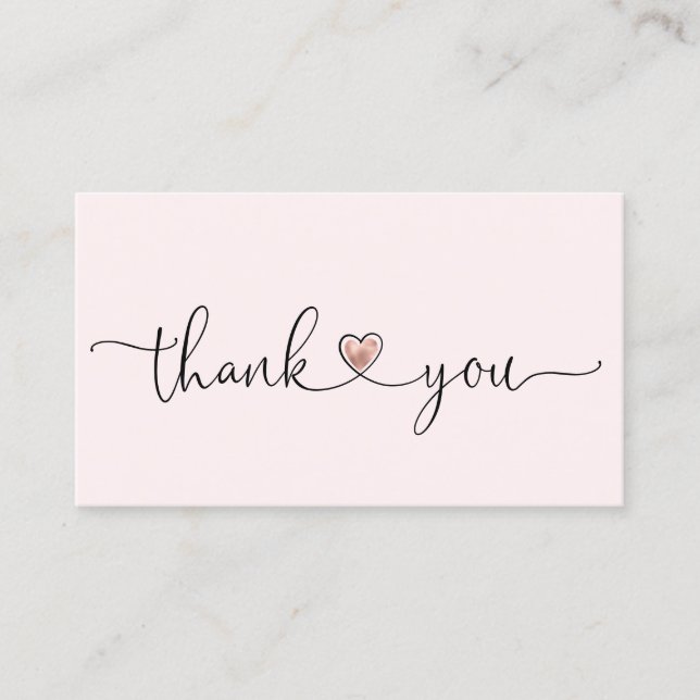 modern script blush pink heart thank you for order business card (Front)