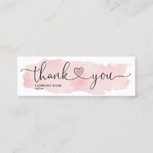 modern script blush pink heart thank you for order mini business card
