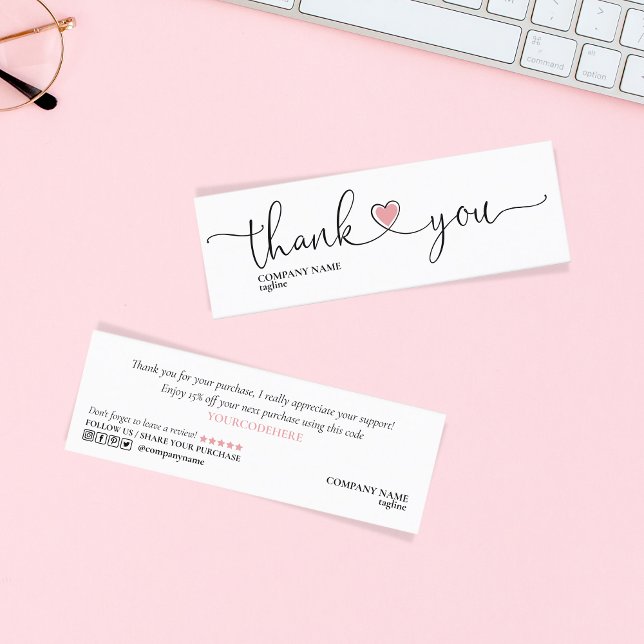 modern script blush pink heart thank you for order mini business card (Creator Uploaded)