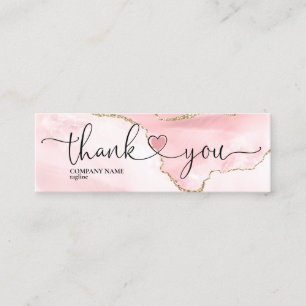 modern script blush pink heart thank you for order mini business card