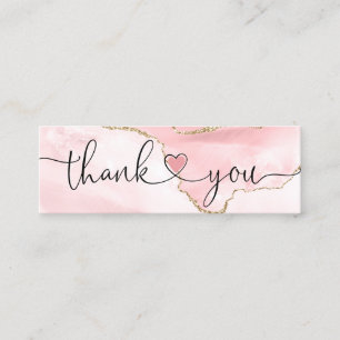 modern script blush pink heart thank you for order mini business card