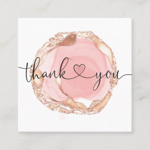 modern script blush pink heart thank you for order square business card