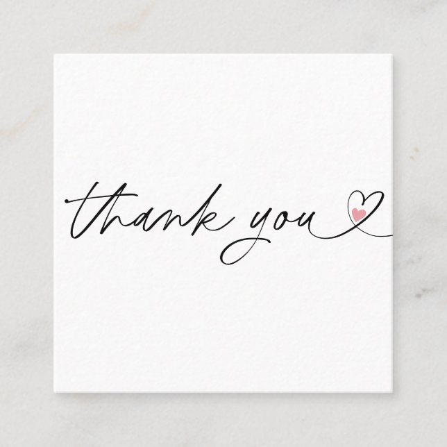 modern script blush pink heart thank you for order square business card (Front)