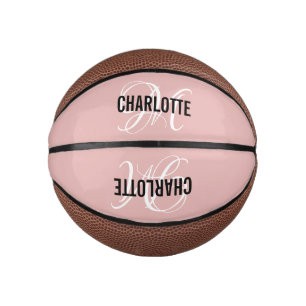 Modern script blush pink monogram name basketball