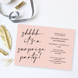 Modern Script Blush Pink Surprise Retirement Party Invitation