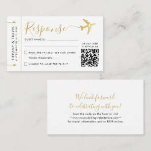 Modern Script Boarding Pass Ticket Mini QR RSVP Enclosure Card