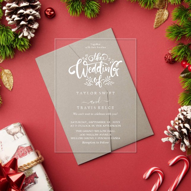 Modern Script Boho Acrylic Wedding Invitation (Insitu (Holiday))
