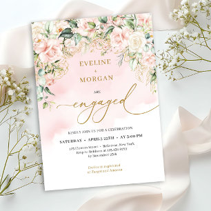 Modern script boho blush roses sage and gold invitation