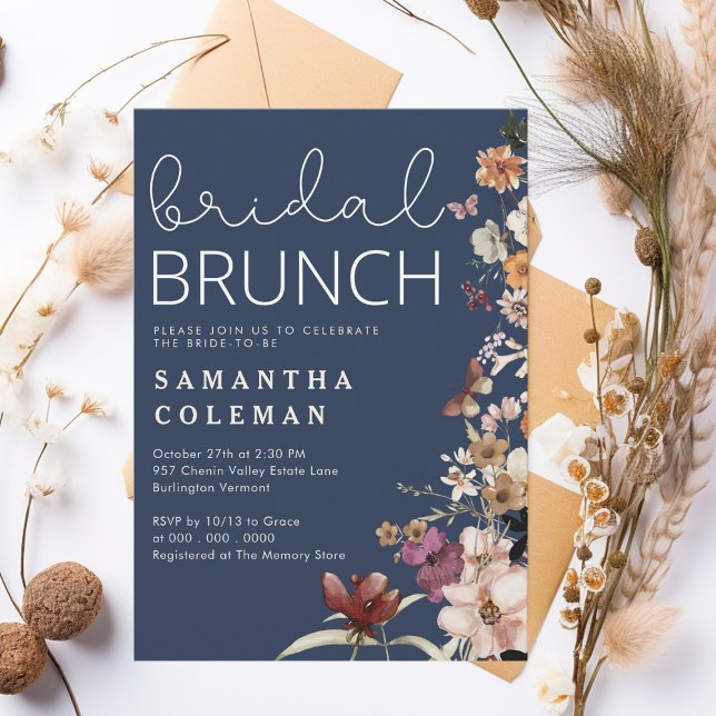Modern Script Boho Wildfolwer Bridal Shower Brunch Invitation (Creator Uploaded)