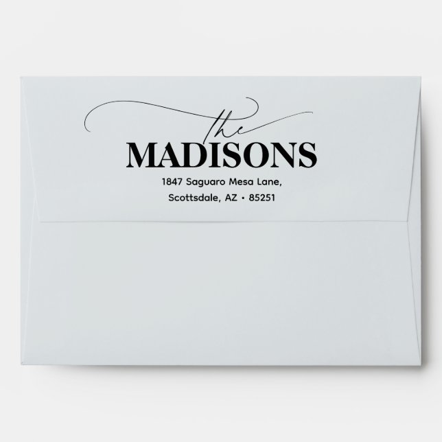 Modern Script Bold Name Wedding Blue Envelope (Back (Top Flap))