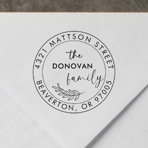 Modern Script Botanical Family Return Address Rubber Stamp