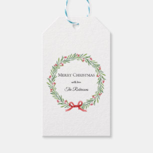 Modern Script Botanical Wreath Christmas Gift Tags