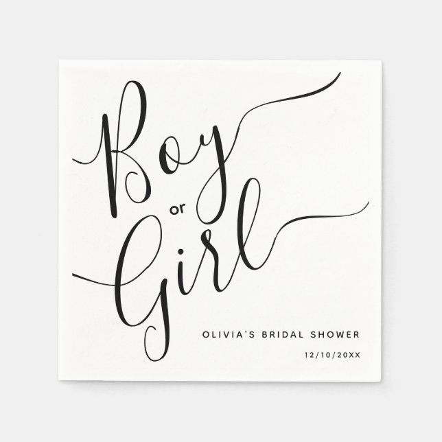 Modern Script Boy Or Girl Gender Reveal Party Napkin (Front)
