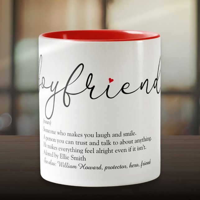 Modern Script Boyfriend Definition Love Heart Two-Tone Coffee Mug (Modern Script Boyfriend Definition Love Heart Two-Tone Coffee Mug)