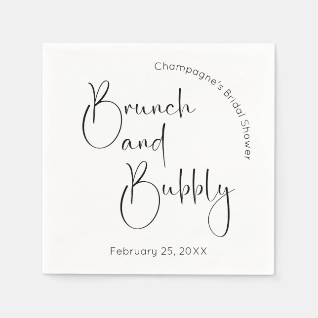 Modern Script Bridal Shower Brunch and Bubbly Napkin (Front)