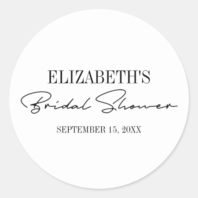 Modern Script Bridal Shower Classic Round Sticker (Front)