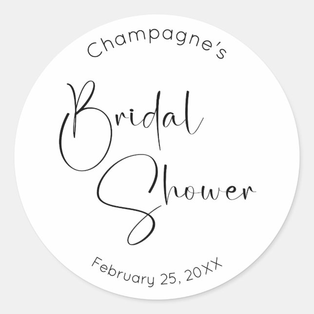 Modern Script Bridal Shower Classic Round Sticker (Front)