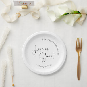 Modern Script Bridal Shower Love is Sweet Paper Plate
