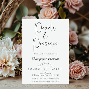 Modern Script Bridal Shower Pearls and Prosecco Invitation