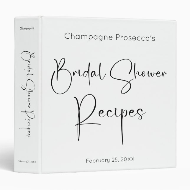 Modern Script Bridal Shower Recipe Binder (Front/Spine)