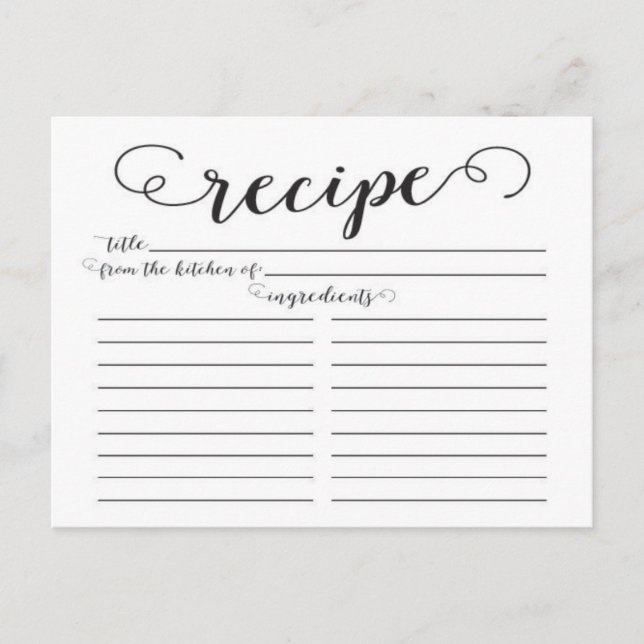Modern Script Bridal Shower Recipe Cards (Front)