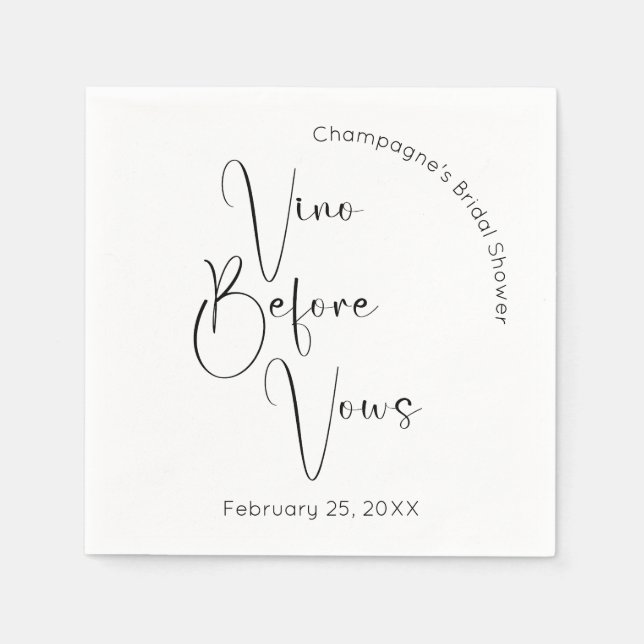Modern Script Bridal Shower Vino Before Vows Napkin (Front)