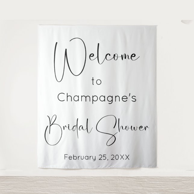Modern Script Bridal Shower Welcome Backdrop Tapestry (Front)