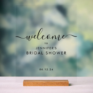 Modern Script Bridal Shower Welcome Black Acrylic Sign