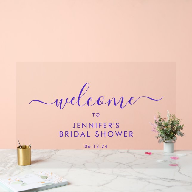 Modern Script Bridal Shower Welcome Purple Acrylic Sign (Wedding)