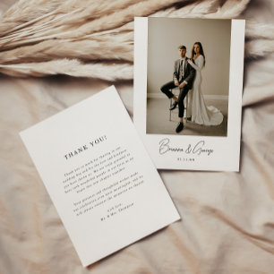Modern Script Bride & Groom Names Wedding Photo Thank You Card