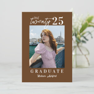 Modern Script Brown Photo Graduation Party Invitation