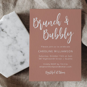 Modern Script Brunch Bubbly Shower Terracotta Invitation