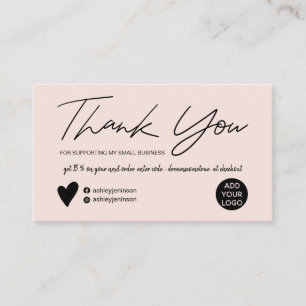 Modern script brush blush pink order thank you business card