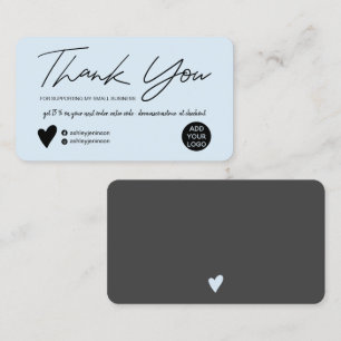 Modern script brush pastel blue order thank you business card