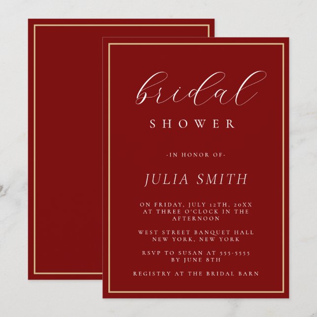 Modern Script Burgundy Bridal Shower Invitation (Front/Back)