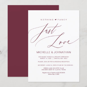 Modern Script Burgundy Wedding Elopement Reception Invitation