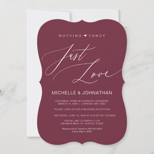 Modern Script Burgundy Wedding Elopement Reception Invitation (Front)