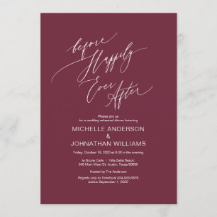 Modern Script, Burgundy, Wedding Rehearsal Dinner Invitation