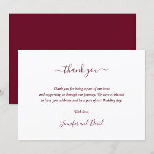 Modern Script Burgundy Wedding Thank You Card